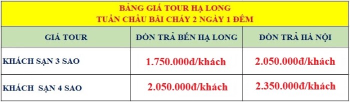 GIÁ HẠ LONG 2 NGÀY KS